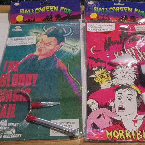 NEW 👻 Halloween Fake Nail & Plastic Knife Through Head Costume Accessory BUNDLE - Picture 1 of 3